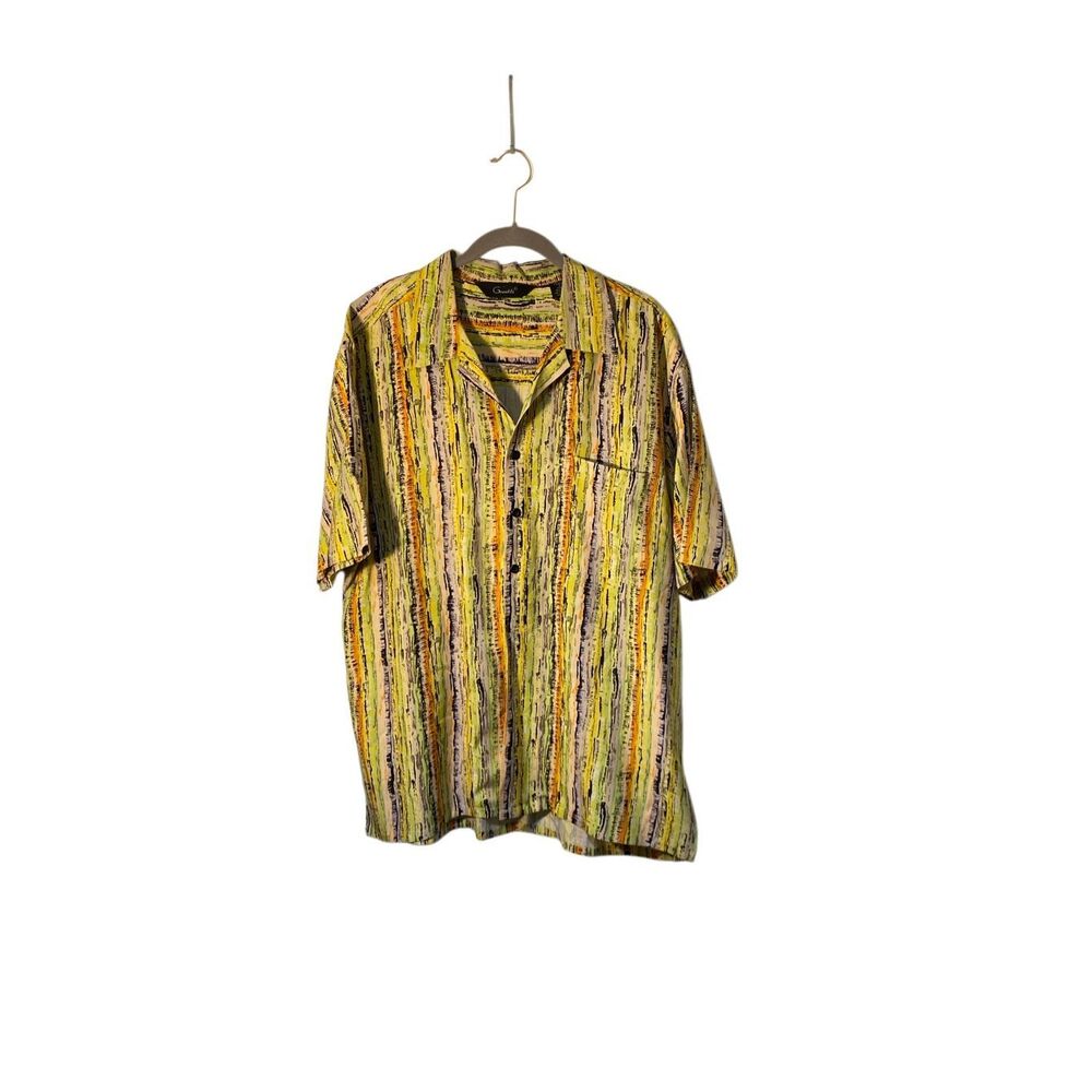 Genelli men’s vintage retro abstract stripe 100% silk art to wear shirt L